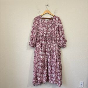 Daughters of India Floral Midi Dress - Pink and White